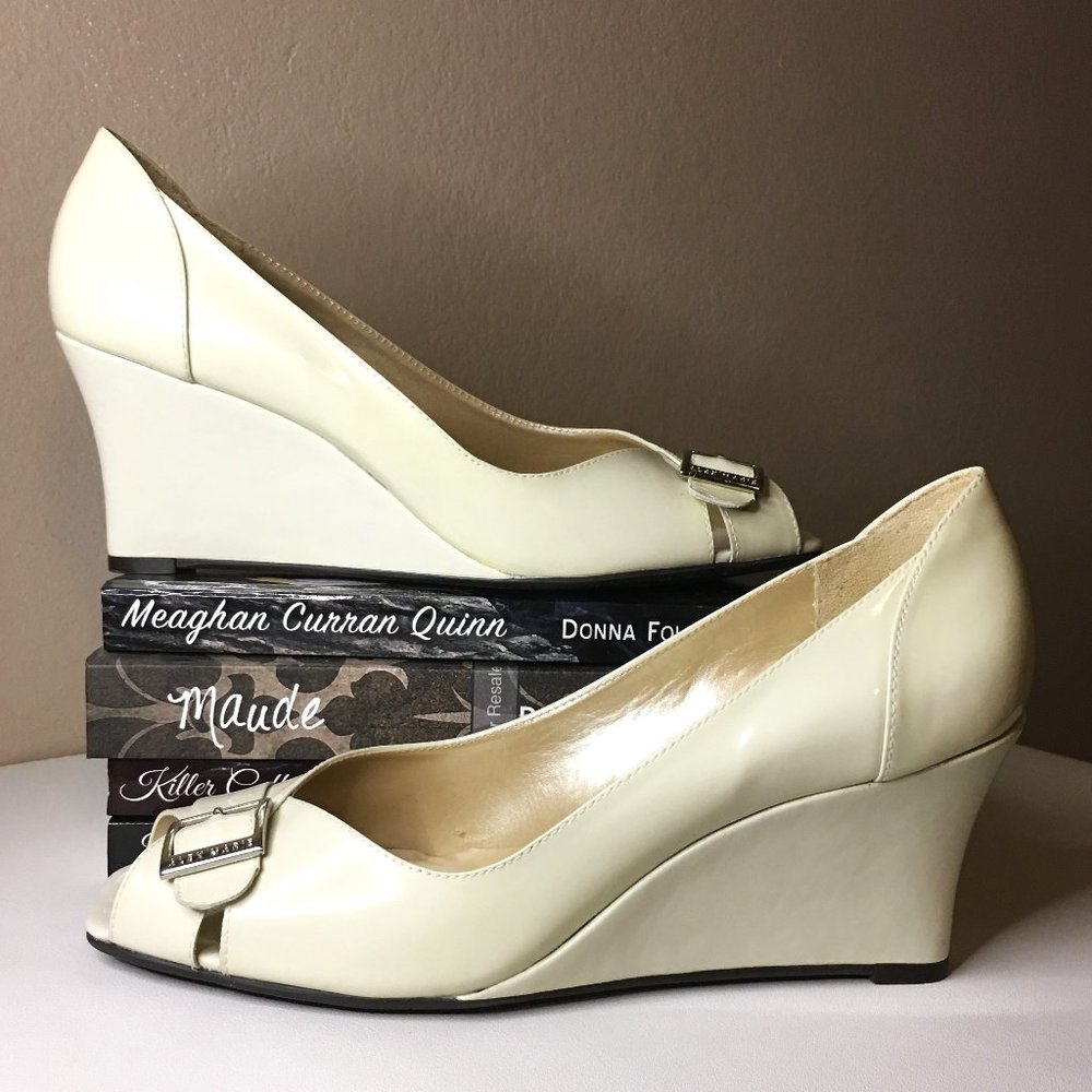 ALEX MARIE "Cadence" Patent Leather Cream Wedges - Picture 2 of 13